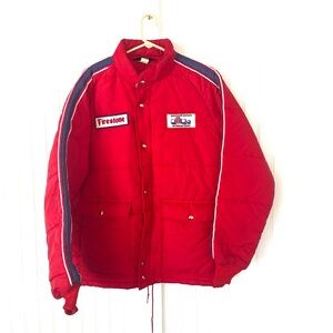 Vintage Racing Jacket Red Puffer Firestone Parnelli Jones Nascar Team Coat Large